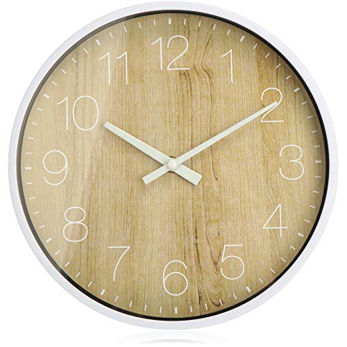com-four® Reloj de Pared analógico con Esfera de Reloj Grande en diseño de Madera - Hermoso Reloj para Cocina, salón, Dormitorio y Oficina - Ø 25,5 cm (1 Pieza - marrón Madera)