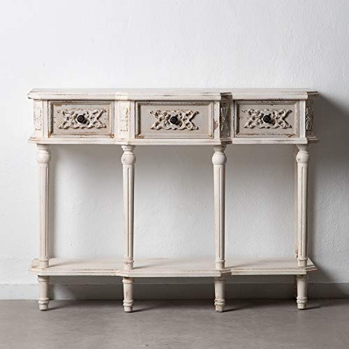 Consola Tallada Blanca de Madera de Abeto de 120x40x90 cm - LOLAhome Consola Tallada Blanca de Madera de Abeto de 120x40x90 cm - LOLAhome