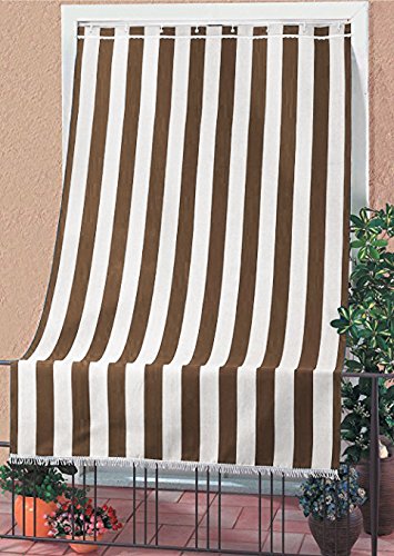 Cortina parasol para exteriores hecha de tela resistente con flecos, encaje y anillas, lavable, color amarillo, marrón