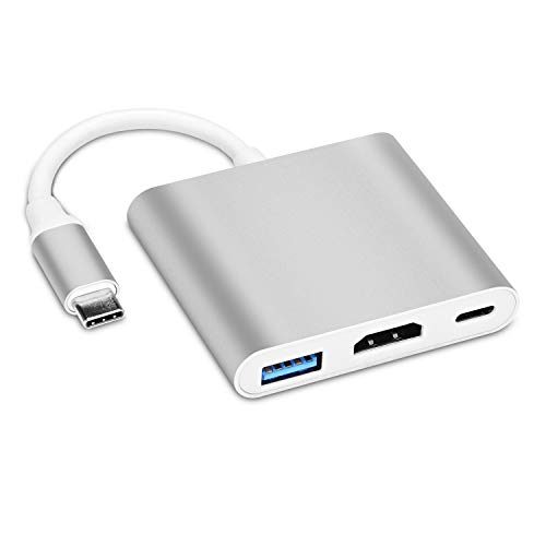 COVVY Adaptador USB-C a HDMI USB C puerto de carga convertidor adaptador USB C Hub compatible con Chromebook/Samsung Galaxy S8/S9, MacBook Air, iPad Pro 2020, Dell XPS 13/15 y más (plata)