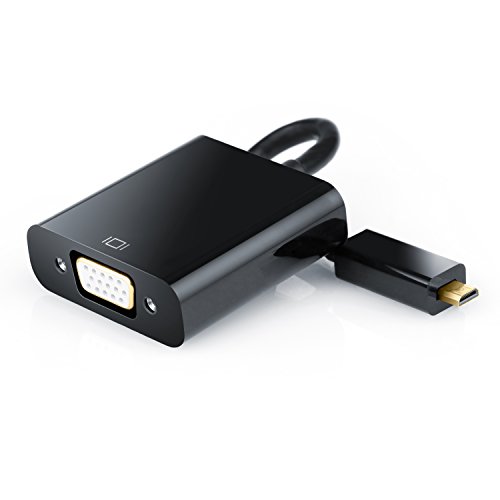 CSL-Computer Adaptador Full HD Micro HDMI a VGA con transmisión de Audio (Line out) | Adaptador Micro HDMI a VGA con Salida de Audio de 3,5 mm | Full HD/HDTV 1080p | Digital a analógico | Negro