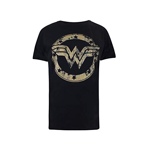 DC Comics Wonder Woman Metallic Logo Camiseta, Negro (Black Blk), 40 (Talla del Fabricante: Medium) para Mujer