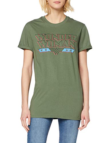 DC Comics Wonder Woman Retro Camiseta, Verde (Military Green Military), 38 (Talla del Fabricante: Small) para Mujer