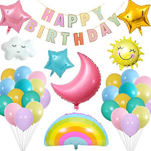 Decoracion Cumpleaños,BETOY Globos de Fiesta Caramelo Exquisito Donut Tema Cielo Feliz Globo de Aluminio Pancarta de Happy Birthday para Fiestas de Cumpleaños,Baby Showers,Bodas,Decoración de Escenas