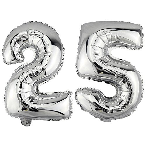 DekoRex® 25 Globo en argentado 80cm de Alto decoración cumpleaños para Aire número