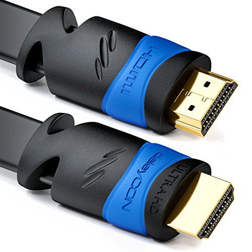 deleyCON 10m Cable Plano HDMI - Compatible con HDMI 2.0 a 1.4 - UHD 4K 3D 1080p 2160p ARC - Alta Velocidad con Ethernet - Negro