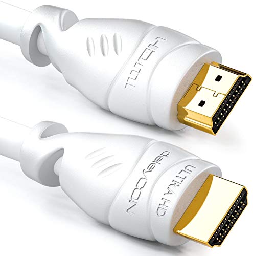 deleyCON 20m Cable HDMI 2.0a/b - Alta Velocidad con Ethernet - UHD 2160p 4K@60Hz 4:2:0 HDCP 2.2 ARC CEC Ethernet 18Gbps 3D Full HD 1080p Dolby - Blanco