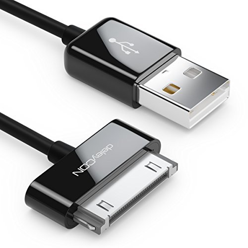 deleyCON 2m 30-Pin USB Cable Dock Connector Cable de Sincronización Cable de Carga Cable de Datos Compatible con iPhone 4s 4 3Gs 3G iPad iPod - Negro