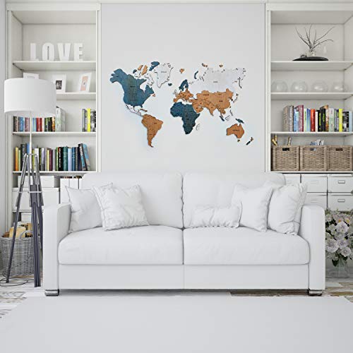 Detalles Creativos - Mapas de Mundo Decorativos para Pared Premium. Distintos tamaños y Materiales Ideal para Interiores (Multicolor con Grabado, 200 x 120 cm)