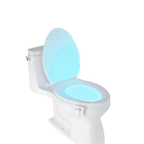 Dewanxin WC Luz Nocturna, WC Luz de Baño,LED Luz de Inodoro Luz con Detección de Movimiento del PIR Sensor Automático,8 Cambio de Color,Funciona con Pilas,para Cuartos de Baño con Niños Anciano