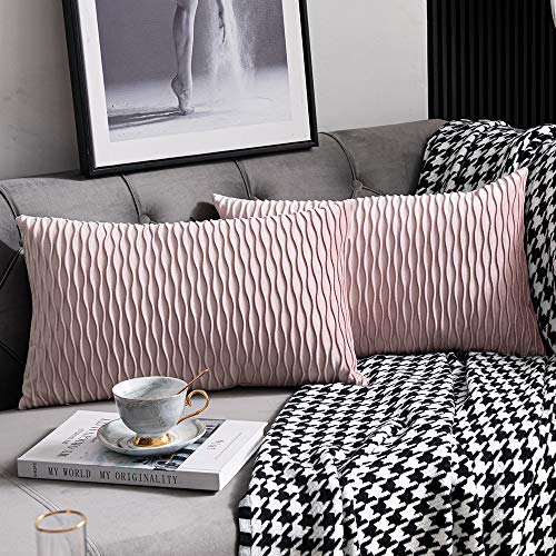 DEZENE Fundas de Cojín Rosa de 30 cm x 50 cm: 2 Fundas de Almohada Decorativas Rectangulares de Terciopelo a Rayas Originales para Sofá de Dormitorio DEZENE Fundas de Cojín Rosa de 30 cm x 50 cm: 2 Fundas de Almohada Decorativas Rectangulares de Terciopelo a Rayas Originales para Sofá de Dormitorio