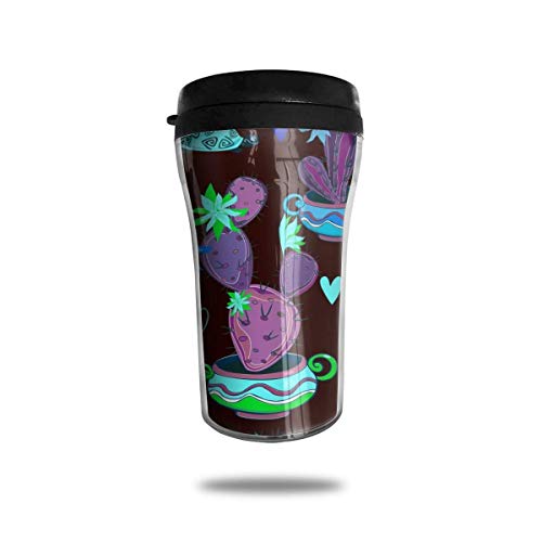 DJNGN Cactus con divertida taza de café de viaje con bonsai, taza de vacío portátil impresa en 3D, taza de té aislada, botella de agua, vasos para beber con tapa, 8.54 oz (250 ml)