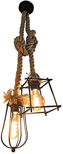 Dkdnjsk Lámpara de chándeola con 2 cabezas con 2 cabezas luces colgantes E27 Lámpara colgante Vintage Industrial Colgante Lámpara de cuerda Lámpara de Cuerda Ajustable Lámpara de mesa Candelabra Metal