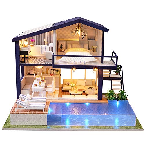 Doll House Miniatura DIY Handcraft 3D Kit de casa de muñecas de Madera con Muebles Luz LED House Room Modelo Doll Play Set Niños Grils Boys Toy(Sin sobrecubierta)