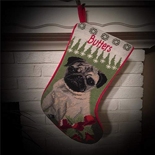 DONL9BAUER Medias de Navidad, diseño de carlino suave en calcetín verde, personalizado para colgar el árbol de la chimenea, adorno de Navidad bolsa de regalo para la familia de vacaciones