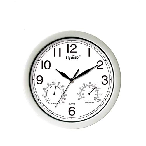 Ducomi Reloj de pared con indicador de humedad y temperatura – Diseño moderno para cocina, dormitorio, entrada, accesorios de decoración del hogar (plateado, diámetro de 35 cm)