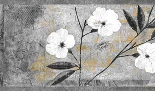 Dundee Deco BD6054 - Cenefa de papel pintado, diseño floral, blanco, gris, marrón, negro, diseño abstracto, 4,57 x 17,78 cm, autoadhesivo