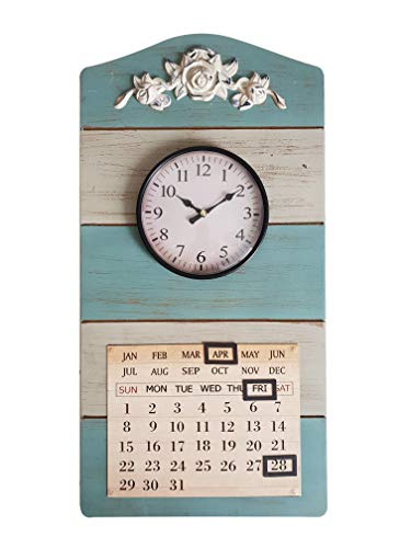 DynaSun Art - Reloj calendario de pared hecho de madera y metal retro vintage para decoración del hogar, salón o cocina, efecto antiguo, estilo shabby chic, 29,5 x 58 cm