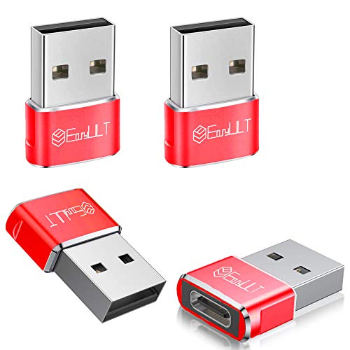 EasyULT Adaptador USB C Hembra a USB Macho (4 Pack), Adaptador de Cable Tipo C a USB A, para Huawei, Samsung, Computadoras Portátiles, Bancos de Energía y Otros Dispositivos con USB C(Rojo)