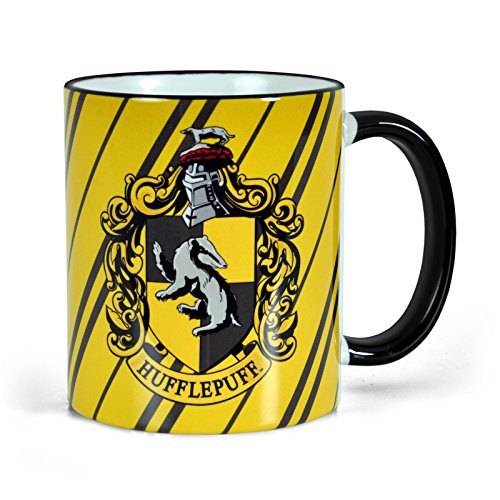 Elbenwald Harry Potter - Taza de la casa Hufflepuff de Hogwarts - Escudo del tejón - tazón de café - 300 ml de Capacidad - cerámica