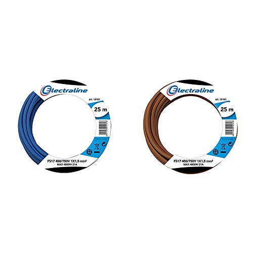 Electraline 13092Cable unipolar FS17, sección 1 x 1,5 mm², azul, 25 m + 13082 Cable unipolar FS17, sección 1 x 1.5 mm², Marrón, 25 m