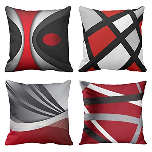 Emvency Juego de 4 fundas de almohada modernas abstractas de rayas rojas, gris, negro, blanco, acrílico, gris atrevido, decoración del hogar, fundas de almohada cuadradas de 50 x 50 cm Emvency Juego de 4 fundas de almohada modernas abstractas de rayas rojas, gris, negro, blanco, acrílico, gris atrevido, decoración del hogar, fundas de almohada cuadradas de 50 x 50 cm