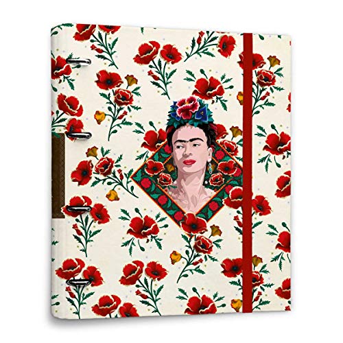 ERIK - Carpeta 4 anillas troquelada Frida Kahlo Flores, A4 (26x32 cm)