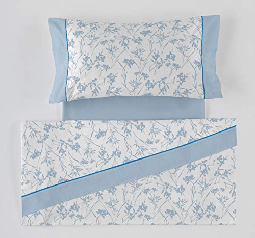 ES-Tela - Juego de sábanas Estampadas Paola Color Azul (4 Piezas) - Cama de 150 cm. - 50% Algodón/50% Poliéster - 144 Hilos