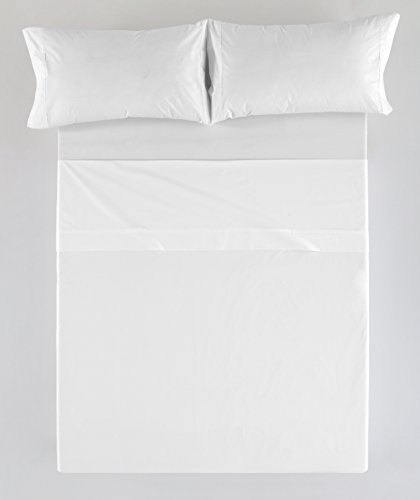ESTELA - Juego de sábanas Liso Color Blanco (4 Piezas) - Cama de 150 cm. - 50% Algodón/50% Poliéster - 144 Hilos