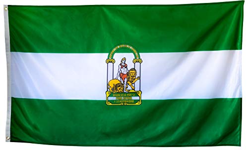 esvendio Bandera de Andalucía Grande de Tela Fuerte, Bandera Andaluza para Exterior 150x90 cm
