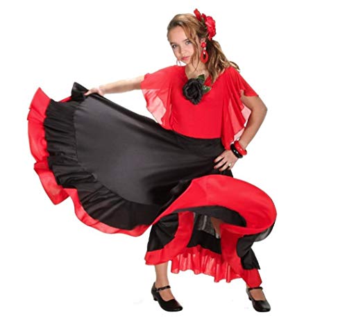 Falda infantil de flamenco, color negro y rojo, Taille 10:130-148CM