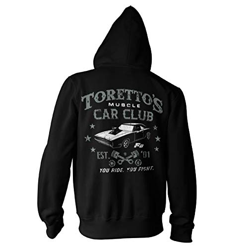 Fast and Furious Oficialmente Licenciado Toretto's Muscle Car Club Zipped Capucha (Negro), Small