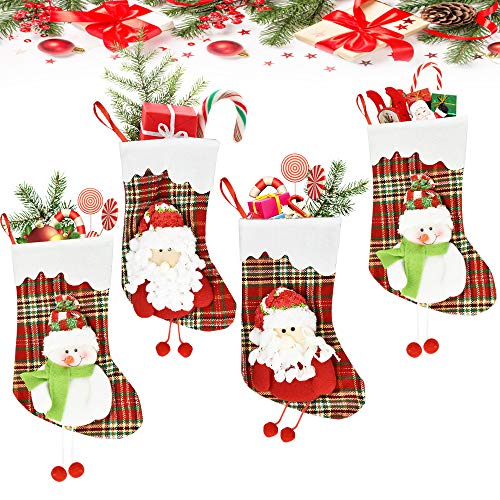 FAVENGO 4 Pcs Medias de Navidad 25 x 16 cm Calcetines Navidad Chimenea Calcetin Navidad Fieltro Calcetines Decoración Navideña para Colgar Calcetines Colgantes para Adorno de Árbol de Navidad Casa