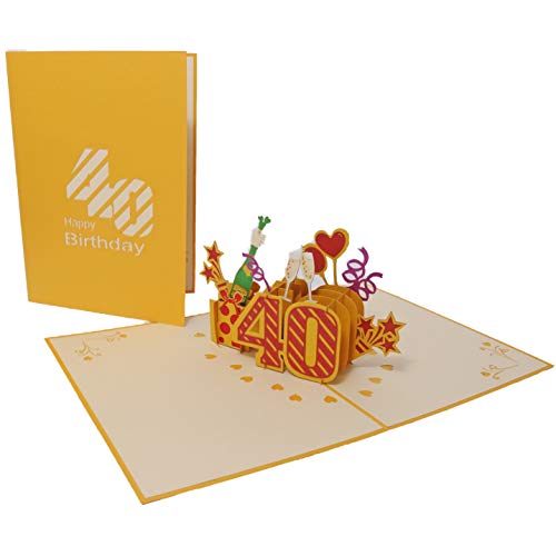 Favour Pop Up Tarjeta de felicitación para 40 cumpleaños (13 x 18 cm), color dorado