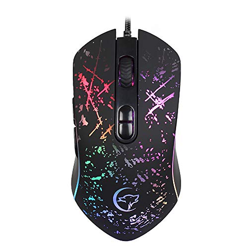 Fesjoy Wired Gaming Mouse - Ratón profesional para videojuegos con macrodefinición y DPI ajustable, mango ergonómico, luz RGB, color negro