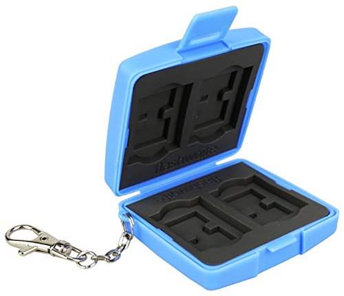 flashwoife Turtle-SD4MSD8 Caja de protección de Tarjeta de Memoria Repelente al Polvo, Soporte Patentado, 4 SDHC y 8 Tarjetas MicroSD Estuche con Cadena Colgante, Azul Celeste