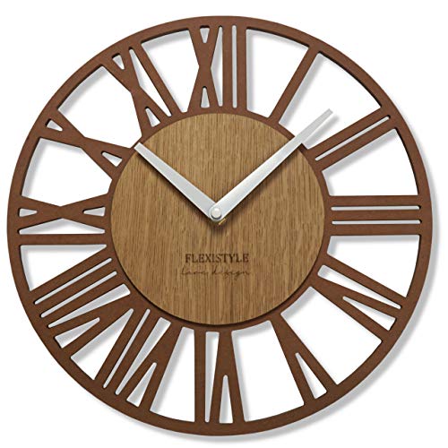 FLEXISTYLE EKO B08LHJVD18 Loft Piccolo - Reloj de Pared sin Ruido de tictac, 30 cm, (Roble marrón y Natural)