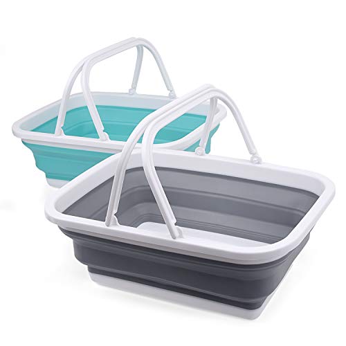 Fregadero plegable con asa - 2 piezas de canasta de picnic portátil al aire libre para lavar platos, acampar, caminar y el hogar - Lavabo （10L / 2.64Gal）