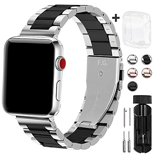 Fullmosa Correa de Reloj de Acero Inoxidable Compatible con la Serie iWatch 6/5/4/3/2/1, Apple Watch SE Reemplazo de Banda de Reloj de Metal iWatch 42mm/44mm, Plata