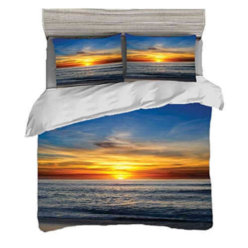 Funda nórdica Tamaño doble (150 x 200 cm) con 2 fundas de almohada Océano,puesta de sol sobre el océano Pacífico desde La Jolla,California,luz del sol,color,cielo,fotografía Juegos de cama de microfib