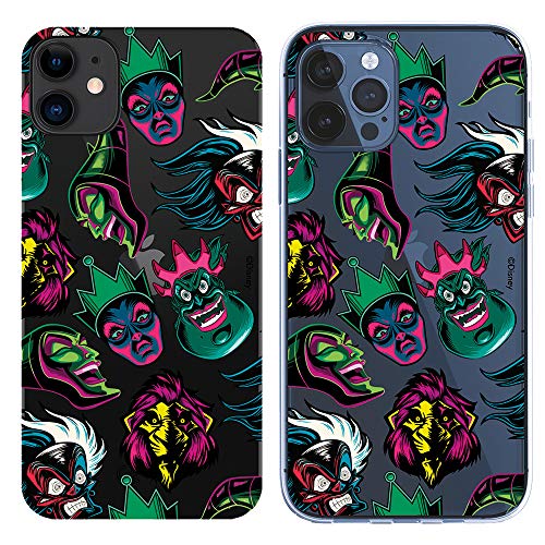 Funda para iPhone 12-12 Pro Oficial de Villanas Disney Villanas Patrón Color para Proteger tu móvil. Carcasa para Apple de Silicona Flexible con Licencia Oficial de Disney.