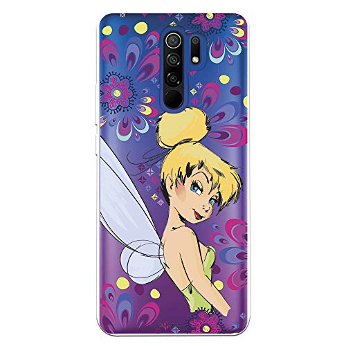 Funda para Xiaomi Redmi 9 Oficial de Peter Pan Campanilla Flores para Proteger tu móvil. Carcasa para Xiaomi Redmi 9 de Silicona Flexible con Licencia Oficial de Disney.