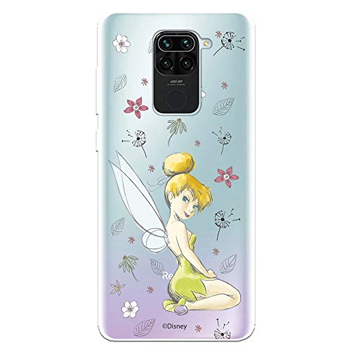 Funda para Xiaomi Redmi Note 9 Oficial de Peter Pan Campanilla Silueta Transparente para Proteger tu móvil. Carcasa para Xiaomi de Silicona Flexible con Licencia Oficial de Disney.