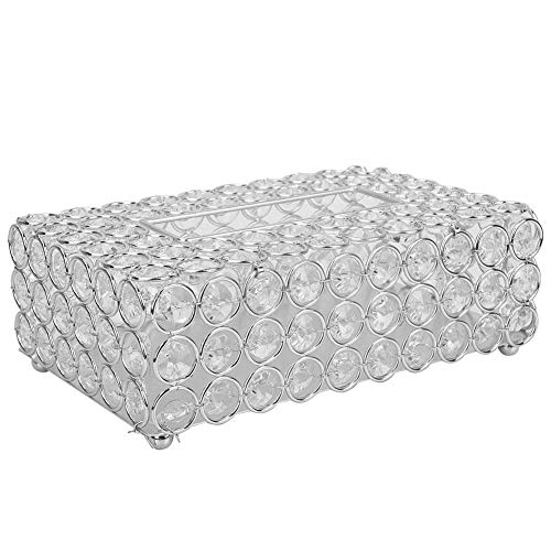 Fydun Caja de pañuelos Decorativa Crystal Box, Almacenamiento Rectangular de Papel de Seda Artificial para baño/tocador/mesita de Noche/Escritorio/Mesa, Plata y Oro(Plata)