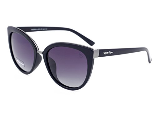 Gafas de sol polarizadas para mujer Roberto Marco de plástico negro, lentes grises antideslumbrantes, Cat Eye Limited Edition filtro Categoría 3, protección UV400