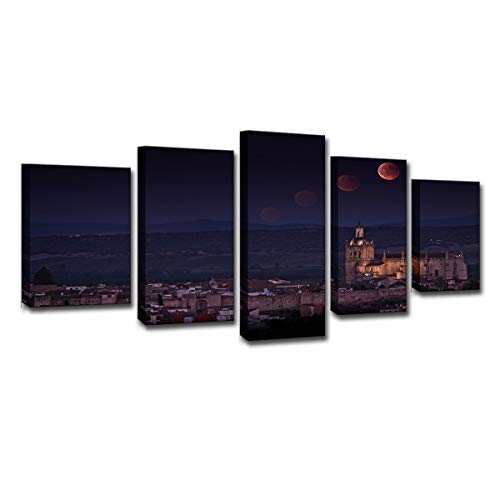 Gdlkss Cuadro en Lienzo Colorido - Yu Noche extremeña - Impresión de 5 Piezas Material Tejido no Tejido Impresión Artística Imagen Gráfica Decoracion de Pared - 150x80cm