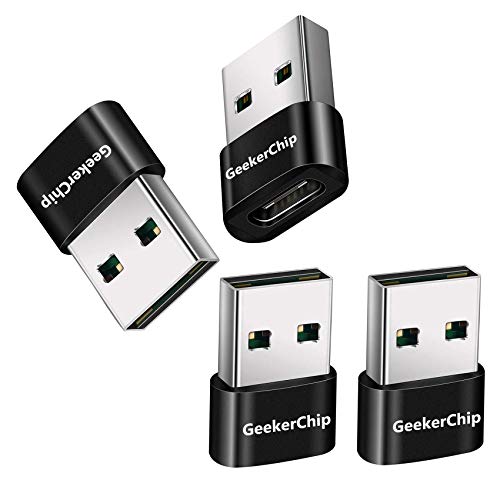 GeekerChip Adaptador USB C Hembra a USB Macho(4 Pack),Adaptador de Cable de Cargador Tipo C a USB A,para 11 12 Pro MAX,Computadoras Portátiles,Bancos de Energía y Otros Dispositivos con USB C(Negro)