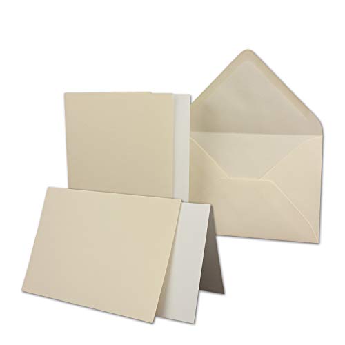 GerIPPT - Juego de tarjetas con 50 tarjetas plegables y 50 sobres y fundas (10,5 x 14,8 cm, DIN A6/C6), color crema