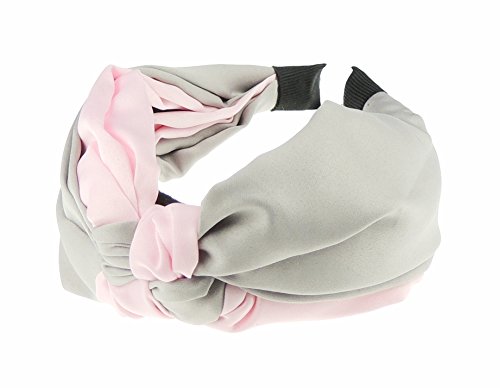 Glamour Girlz - Diadema de gasa con nudo en la parte superior de dos tonos, color rosa y gris