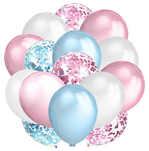 Globos de fiesta, decoración de kit de guirnaldas, globos de látex confeti, 60 piezas para bodas, feliz cumpleaños, aniversario (rosa y azul)